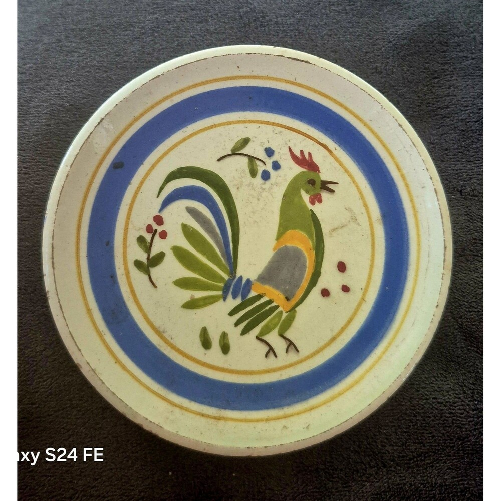 Vintage AKEL Laurion Greek Pottery Small Plate Mid-Century Hand Painted Rooster